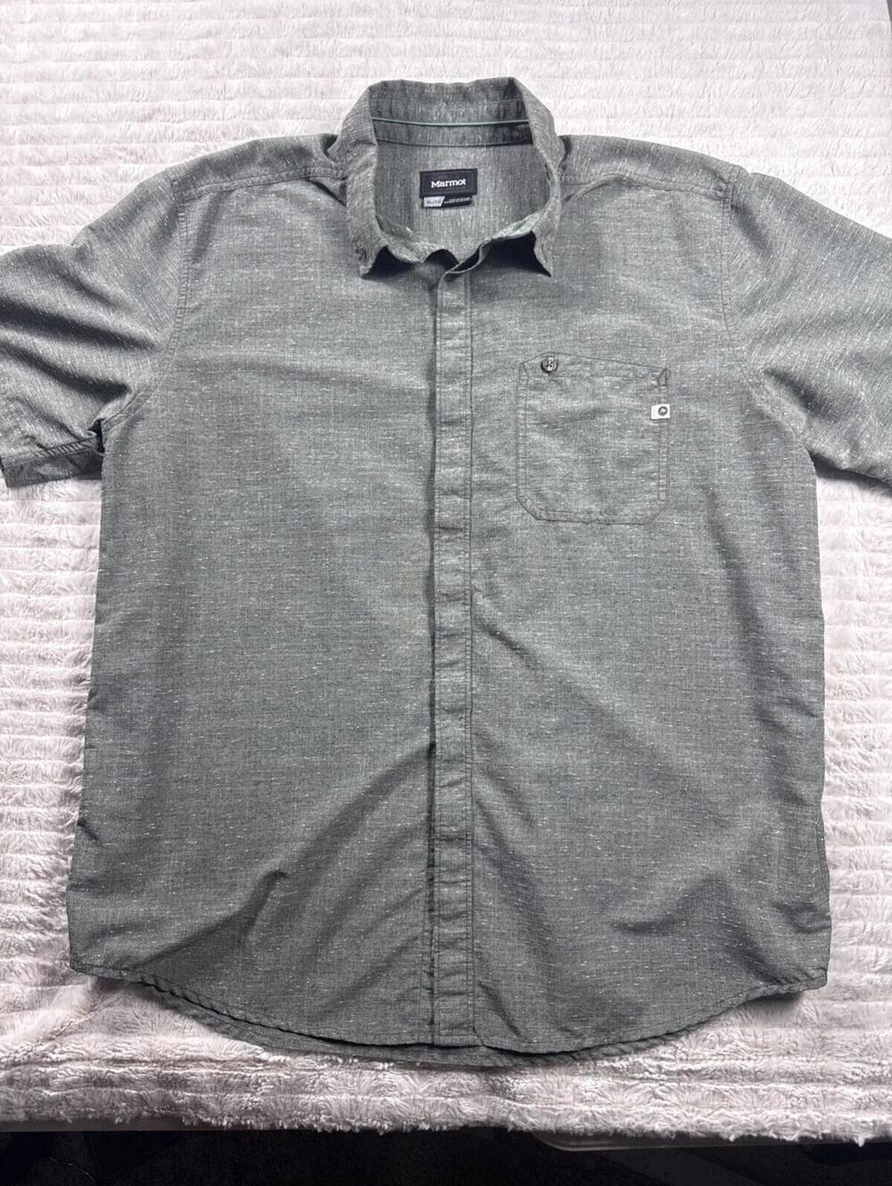 Marmot Men XL Button Up Camp Modern PolyBlend Grey Lightweight Breathable ECU!!